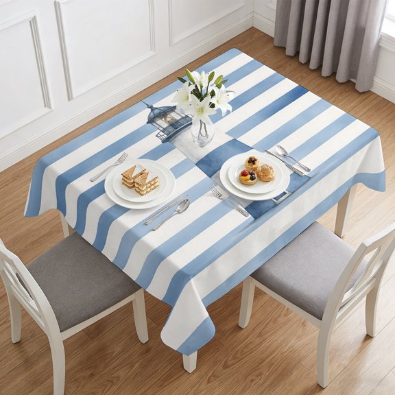 Coastal Nautical Lighthouse Table Cloth 60x84in, Waterproof Rectangle Tablecloth Wipeable Tablecloths Summer Ocean Blue Line Table Covers for Dining Tables Party Indoor Outdoor