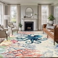 thumbnail image 1 of Coastal Nautical Octopus Area Rugs 5'x8', Washable Small Throw Rugs for Classroom Bedroom, Oceans Corals Jellyfish Starfish Indoor Outdoor Rug Non-Slip Low Pile Carpet Runner Reversible Floor Mats, 1 of 8