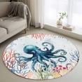thumbnail image 1 of Coastal Nautical Octopus Round Area Rug 3Ft Washable Small Circle Rugs for Kitchen Entryway, Oceans Corals Starfish Jellyfish Non-Slip Carpet Floor Mats Indoor Outdoor Carpet Runner Home Decor, 1 of 8