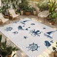 thumbnail image 1 of Coastal Nautical Outdoor Rug 3x5 Ft - Reversible Patio Rug Outdoor Camping Rugs, Summer Ocean Octopus Starfish Grey Wave Indoor Outdoor Area Rugs, Non-Slip Outdoor Carpet Runner for Deck/Porch, 1 of 8