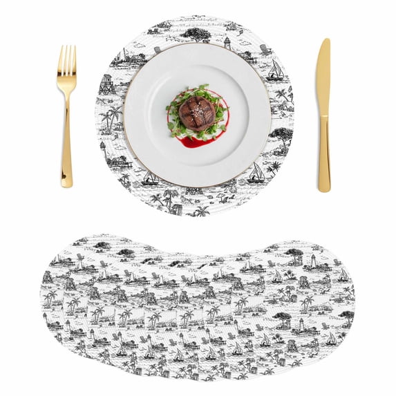 Coastal Nautical Round 13 Inch Placemats Set of 8, Summer Ocean Sea Corals Palm Trees HeatResistant Non Slip Place Mats for Dining Table, Wipeable Braided Kitchen Table Mats for Housewarming