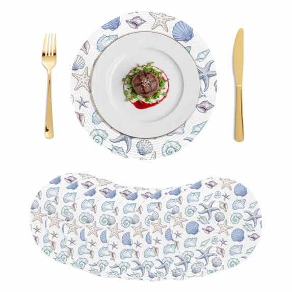 Coastal Nautical Round 13 Inch Placemats Set of 8, Watercolor Beach Shell Starfish Conch Summer HeatResistant Non Slip Place Mats for Dining Table, Wipeable Kitchen Table Mats for Housewarming