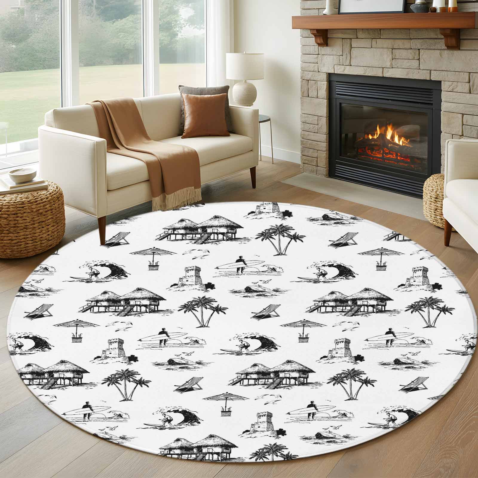 ラグ WIND AND SEA (round) MAT / GRAY (AC-87) Coastal Nautical Round Area Rug 7Ft Washable Circle Rugs for Dorm