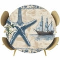 thumbnail image 1 of Coastal Nautical Round Tablecloth 36-44 Inch Round Fitted Table Cloth with Elastic Edge, Summer Vintage Starfish Floral Waterproof Table Cover Protector for Outdoor Picnic Party Dining, 1 of 6