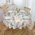 thumbnail image 1 of Coastal Nautical Round Tablecloth 60 Inch - Waterproof Fabric Table Cloth Protector, Summer Beach Starfish Coral Ocean Tablecloths Washable Table Cover for Kitchen Banquet Party, 1 of 6