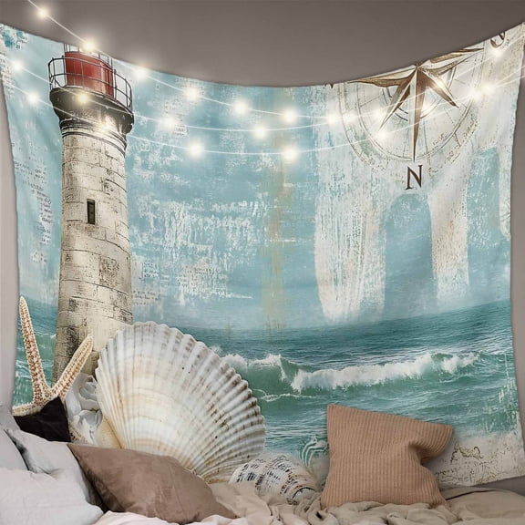 Coastal Nautical Small Tapestry for Bedroom Wall Hanging Tapestry, Summer Beach Wave Starfish Shell Ceiling Backdrop Tapestries Poster Blanket Wall Decor for Teens Room Living Room Dorm 23" x 28"