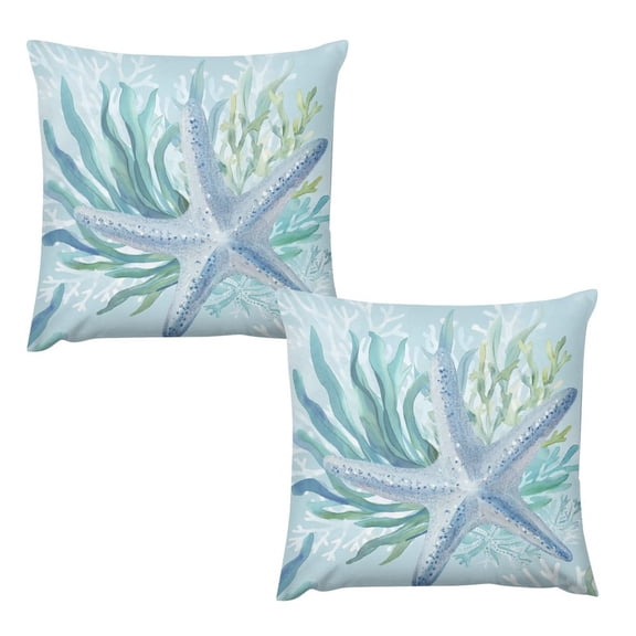 Coastal Nautical Starfish Pillow Covers 24x24 Set of 2 Ocean Coral Seagrass Summer Decorative Throw Pillow Cases Aqua Turquoise Beach Themed Outdoor Cushion Covers for Home Couch Sofa