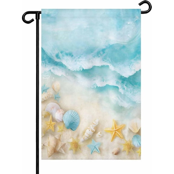 Coastal Nautical Starfish Shell Double Sided Garden Flag 12x18 Blue Welcome Outdoor Yard Decor