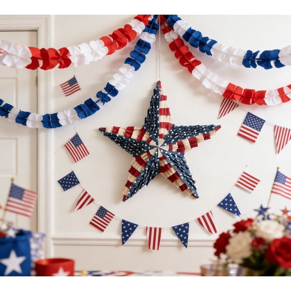 Coastal Nautical Starfish Tabletop Decor Ornament, Beach Themed Figurine Accent Piece, Style Decor for Home, Living Room, Bathroom, Shelf, Mantel & Summer Beach House Table Decoration, Red White Blue