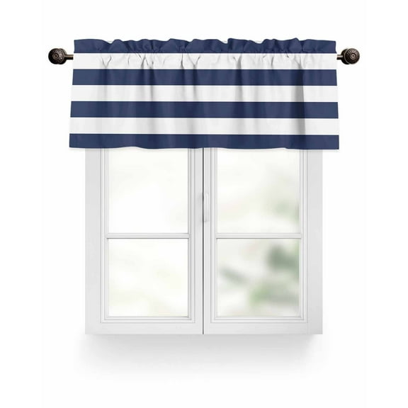 Coastal Nautical Striped Kitchen Valances for Windows Navy Blue White Valance Curtains for Kitchen /Living Room/Bedroom/ Bathroom Decor, 54"x18 " ,Rod Pocket 1 Panel,