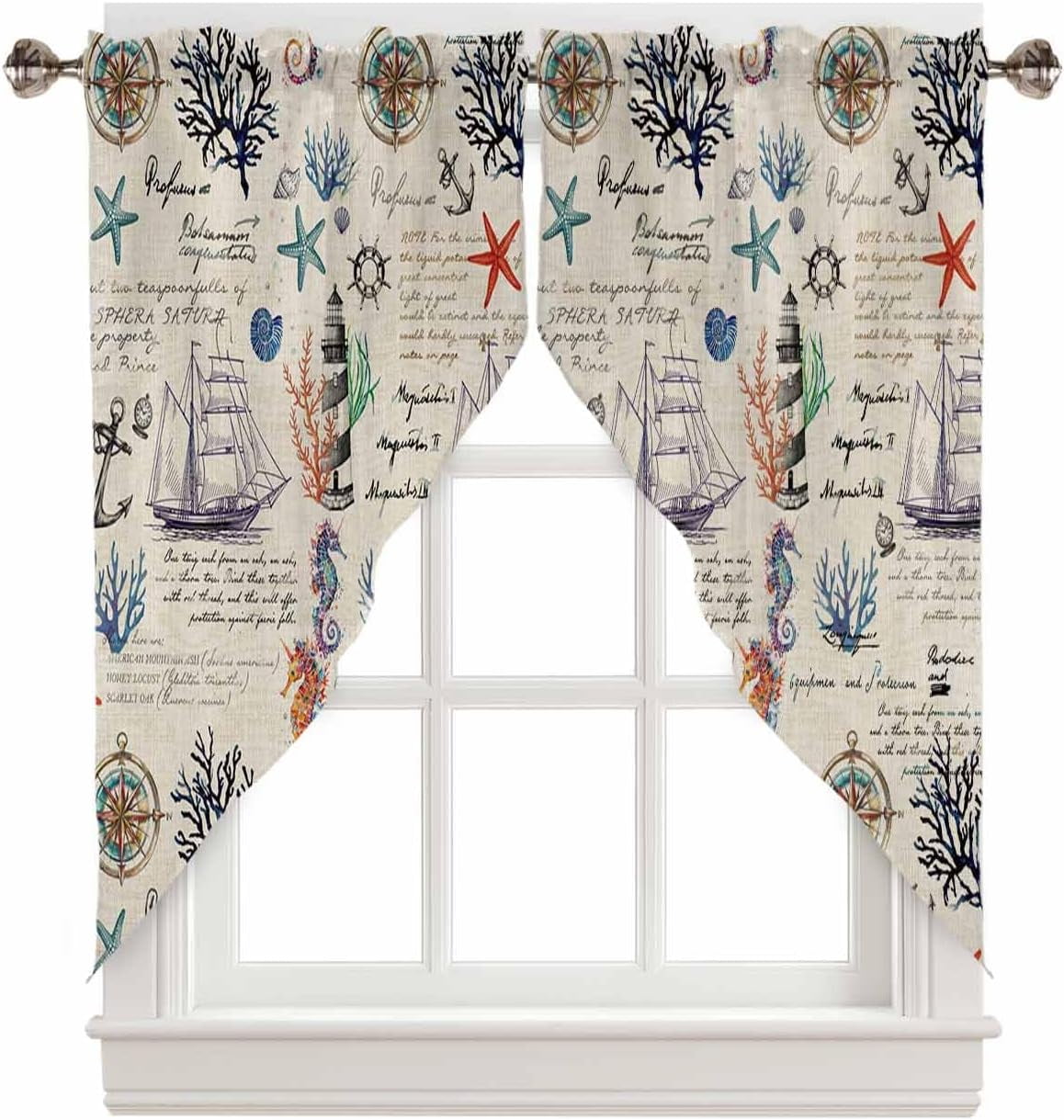 Coastal Nautical Swag Curtains For Living Room/bedroom Summer Beach