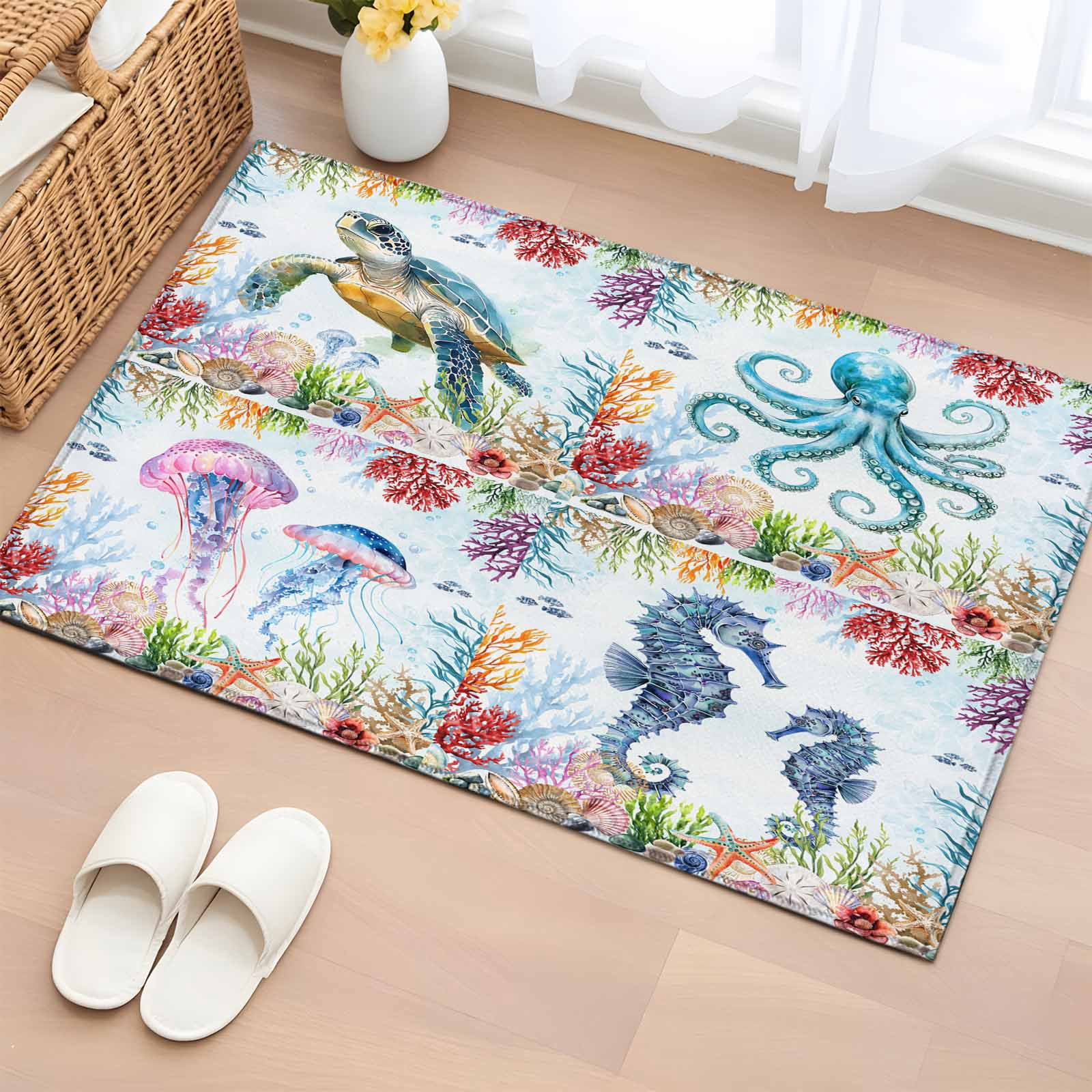 Throw Rug Turtle Coastal Nautical Washable Small Entryway Area Rugs 2'x3', Sea Turtle ...