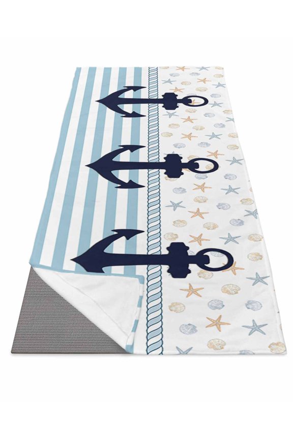 Coastal Nautical Yoga Towel for Hot Yoga Non Slip, Blue Striped Starfish Shell Beach Yoga Mat Towel Absorbent Yoga Sweat Towels Microfiber Hot Yoga Blanket for Bikram Pilates 26"x70"
