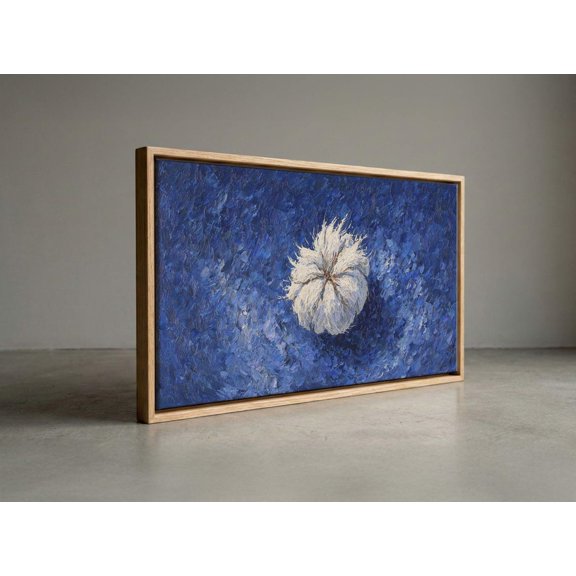 Coastal Navy Flower Blue Textured Impasto Cottage Portrait Decor Unframed Paper Print