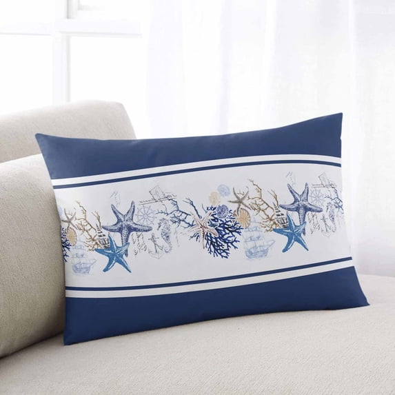 Coastal Navy King Size Pillow Cover, Pillowcase Protectors with Zipper, Breathable Decorative Throw Pillow Case Cover, Blue Starfish Coral Nautical Striped Pillow Shams for Couch Sofa 20x36Inch