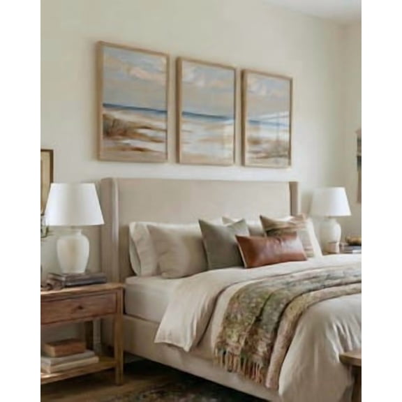 Coastal Neutral Triptych, Beach Landscape Wall Art, Acrylic Painting, Poster Only