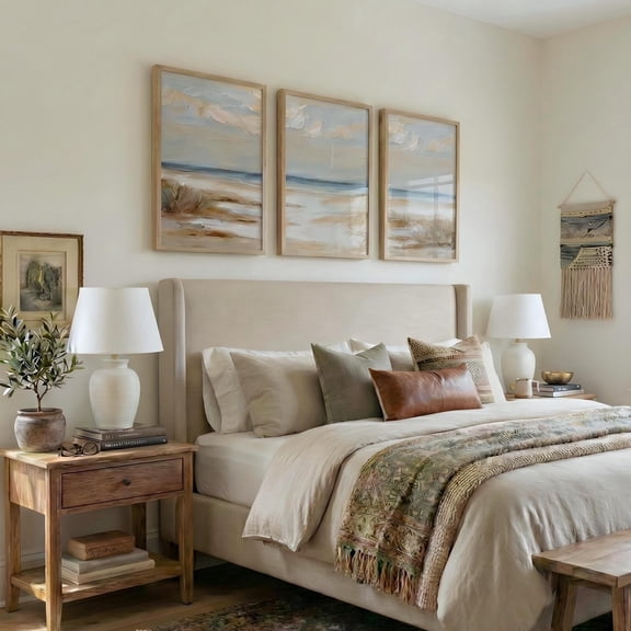 Coastal Neutral Triptych Set Beach Landscape Wall Art Acrylic Painting Set Set 3