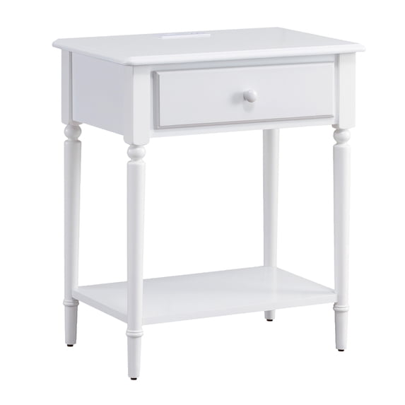 Solid Wood Coastal Nightstand with USB-C Charging Station, Soft-Close Drawer, Bedrooms and Living Rooms