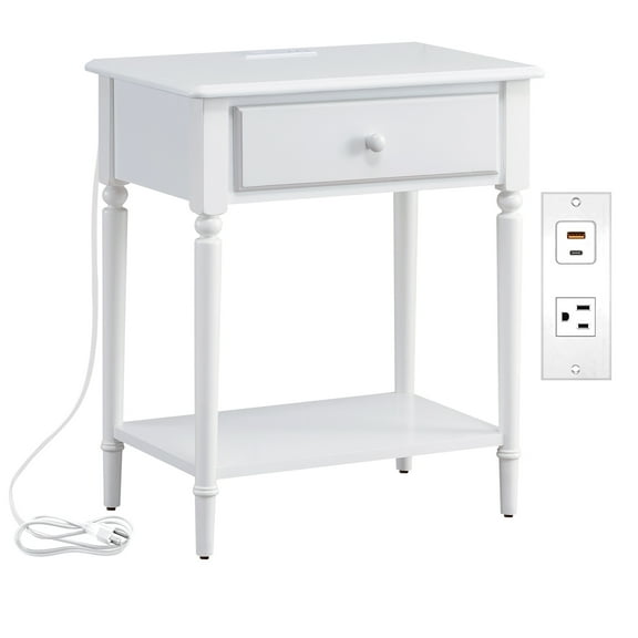 Leick Home Solid Wood Coastal Notions Nightstand with USB-C Fast Charging Station, Orchid White