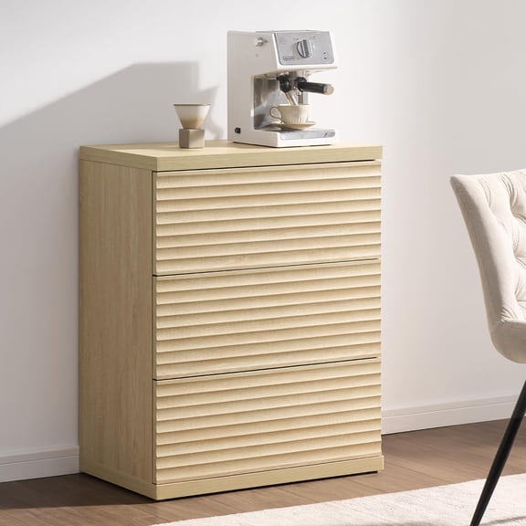 Coastal Oak Fluted Sideboard Buffet Cabinet with 3 Drawers, Mid-Century Credenza