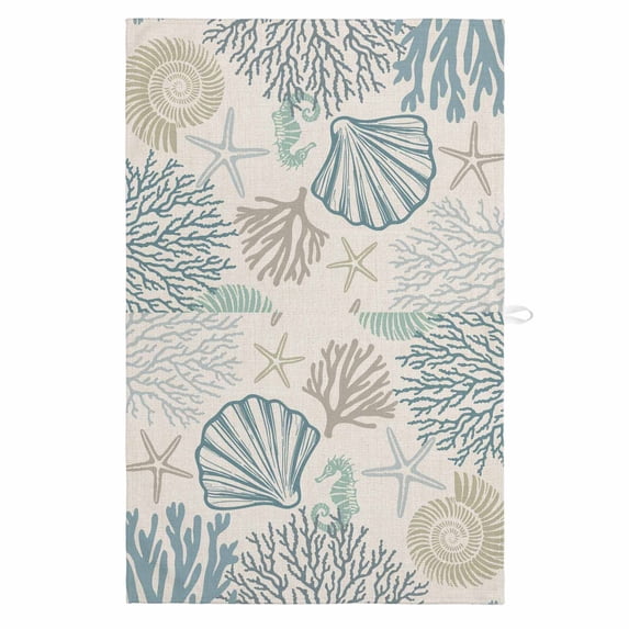 Coastal Ocean 1 Pack Kitchen Towel, Water Absorbent Dish Towel, Vintage Coral Starfish Shell Seahorse Decorative Hand Towels - Quick Drying Cloth for Cooking Baking, 18x28 Inch