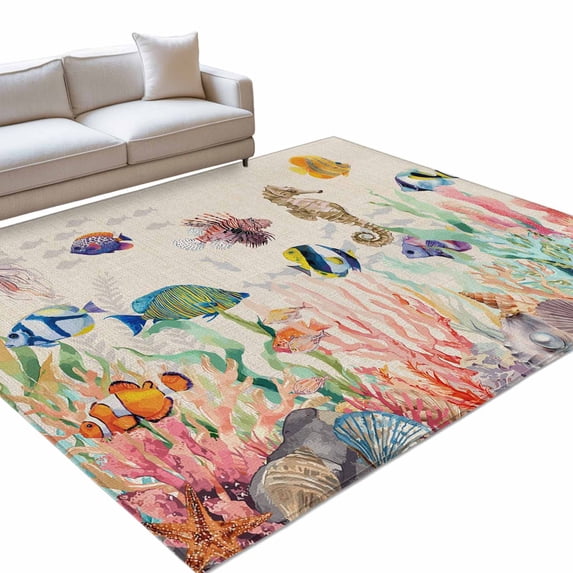 Coastal Ocean 8x10ft Non Slip Area Rug Seahorse Coral Seaweed Seashell ...