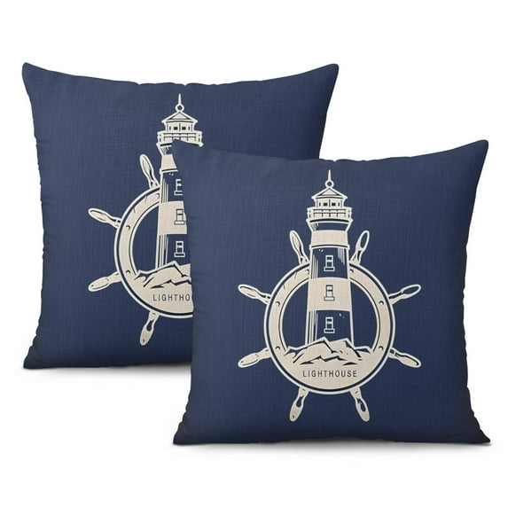 Coastal Ocean Anchors Throw Pillow Covers 20x20, Set of 2, Navy Blue Nautical Throw Pillow Cases, Decorative Linen Cushion Cases for Couch Sofa Living Room Home