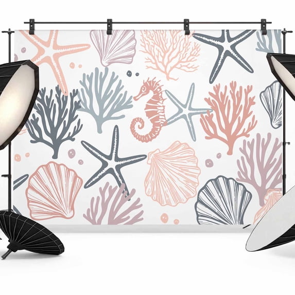 Shell Linen Backdrop Coastal Ocean Backdrop for Photography,Fabric Photo Background Backdrop ...