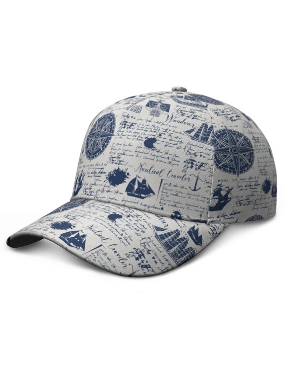 Coastal Ocean Baseball Cap – Nautical Summer Hat with Anchor, Lighthouse, Wave, Compass and Marine Elements, Lightweight Dad Hat for Men Women