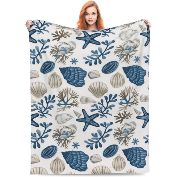 Coastal Ocean Beach Blanket Gifts for Girls Boys Kids Adults Soft Warm Lightweight Cozy Nautical Coral Seashells Throw Blankets for Bed Sofa Living Room Couch Home Decor 80"x60"