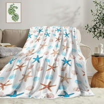 Coastal Ocean Beach Throw Blanket, Summer Blue Seashell Starfish Throw Blanket, Super Warm Cozy Microfiber Flannel Blanket for Couch Chair Sofa Bed Home Outdoor Beach Travel