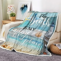 Coastal Ocean Beach Throw Blanket, Summer Blue Seashell Starfish Throw Blanket, Super Warm Cozy Microfiber Flannel Blanket for Couch Chair Sofa Bed Home Outdoor Beach Travel
