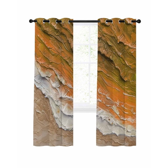 Coastal Ocean Blackout Curtains for Bedroom Living Room, Beach Dark Orange Waves Gradient Oil Painting 84 In Long Thermal Insulated Room Darkening Drapes Grommet Window Treatments, 52 x 84 In
