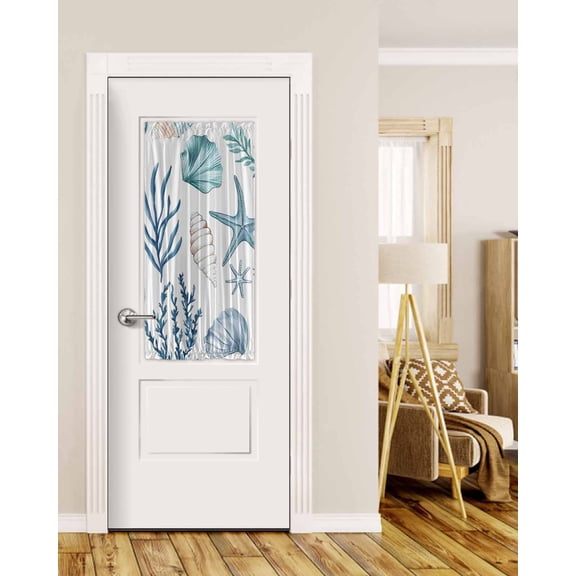 Coastal Ocean Blackout Curtains French Door Curtains for Door Window, Summer Watercolor Seaweed Starfish Shell Privacy Drapery for Patio/Sidelight Doors, 1 Panel with Tieback, 25 x 40 Inches