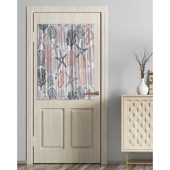 Coastal Ocean Blackout Door Curtains for French, Glass,Front, Back, Patio Door, Green Pink Coral Starfish Seahorse Shell Thermal Insulated Rod Pocket Window Curtain Drapes With Tiebacks 54"x40"