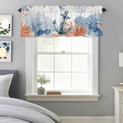 Coastal Ocean Blue Anchor Valances for Windows,Kitchen Valance Rod Pocket Short Curtain, Summer Marine Coral Starfish Valance Curtain Window Valances for Bedroom Bathroom Living Room 42x18in