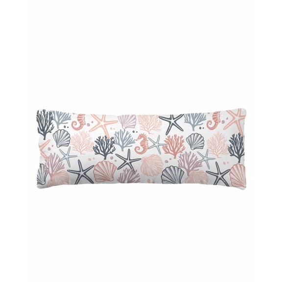 Coastal Ocean Body Pillow Cover 20 x 54 Inch Decorative Pillow Cover Green Pink Coral Starfish Seahorse Shell Lumbar Pillowcase Seasonal Rectangle Cushion Case for Couch Sofa Bed Living Room