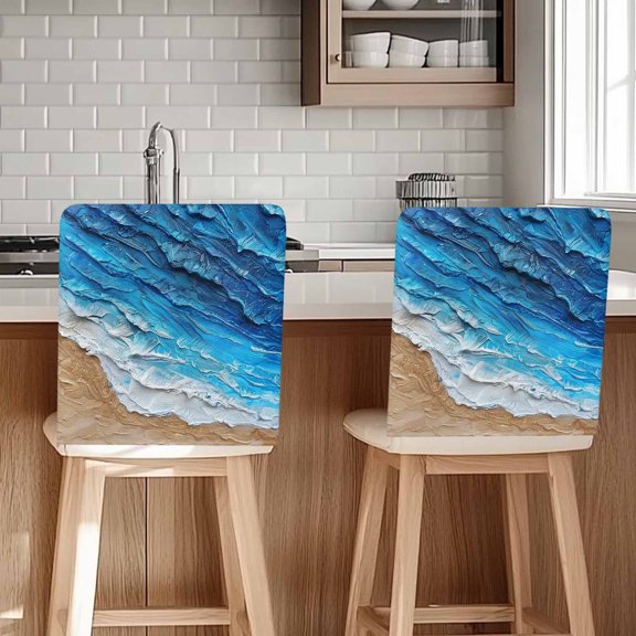 Coastal Ocean Chair Covers Set of 1 Beach Dark Blue Waves Gradient Oil Painting Chair Back Covers Stretch Removable Washable Slipcovers Protector for Dining Room Kitchen Party Decor