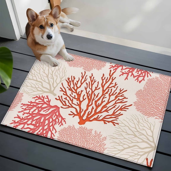 Coastal Ocean Coral 2x3 Area Rugs for Living Room, Red Pink Theme Pattern Non Slip Floor Mat Washable Low-Profile Indoor Carpet for Bedroom, Dining Room, Bathroom