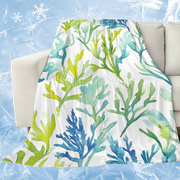 Coastal Ocean Coral Cooling Blanket,Lightweight Breathable Summer Throw Blanket with Double Sided Cold Effect,Green Blue Turquoise Aqua Summer Picnic Blankets Bed Sheet for Hot Sleepers 60"x80"