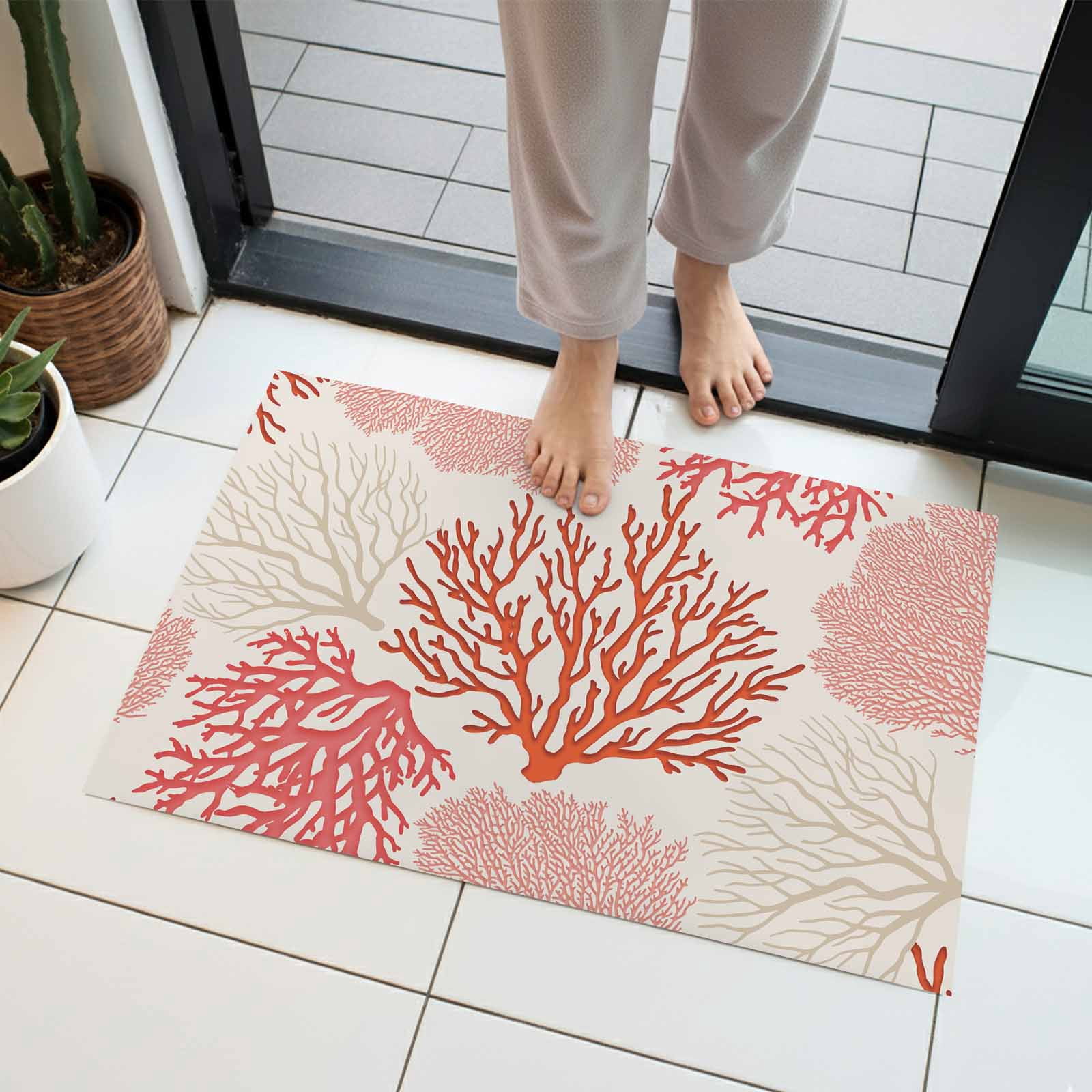 Coastal Ocean Coral Indoor Door Mat 20x31.5 Inch Red Pink Theme Pattern ...