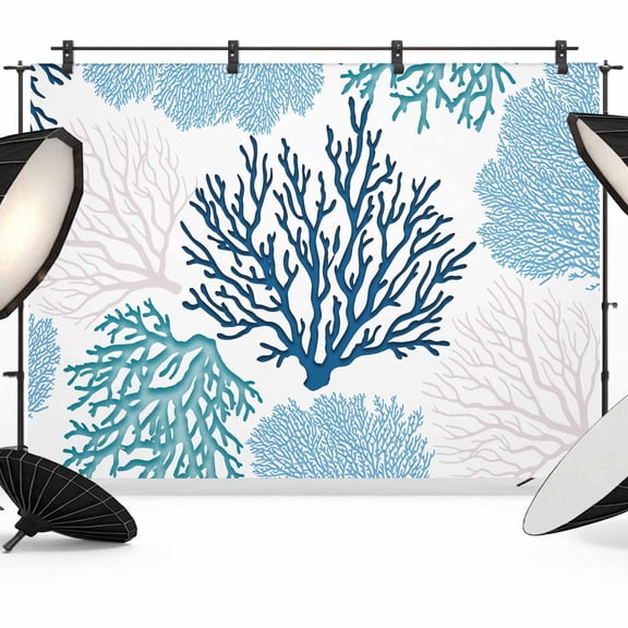Coastal Ocean Coral Photography Backdrop 7x5FT, Sea Blue Pink Theme Pattern Photo Backdrops, Background for Photography Studio Photo Studio Background, Back Drop for Photoshoot