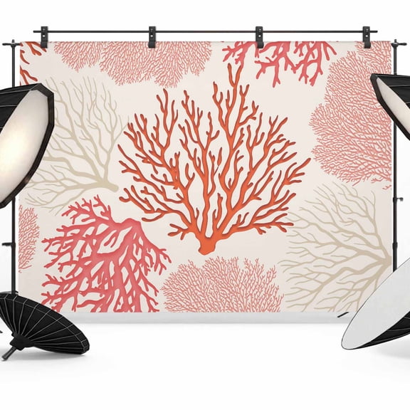 Coastal Ocean Coral Photography Backdrop 8x6FT, Red Pink Theme Pattern Photo Backdrops, Background for Photography Studio Photo Studio Background, Back Drop for Photoshoot