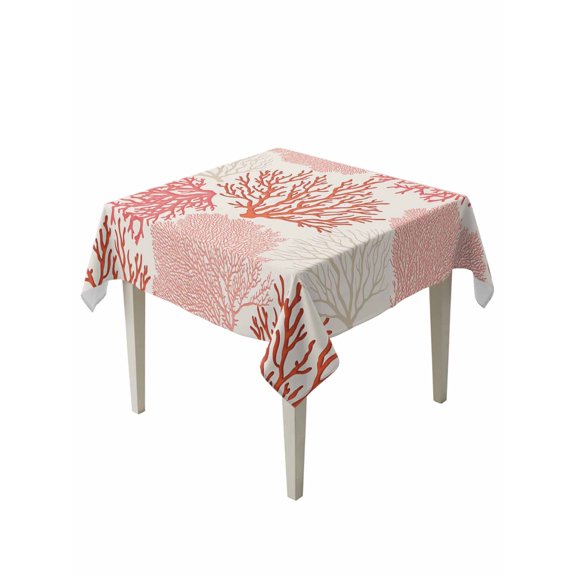 Coastal Ocean Coral Table Cloth 54x54 Inch Square, Red Pink Theme Pattern Waterproof Tablecloth Washable Table Cover for Party Picnic Dinner Decor