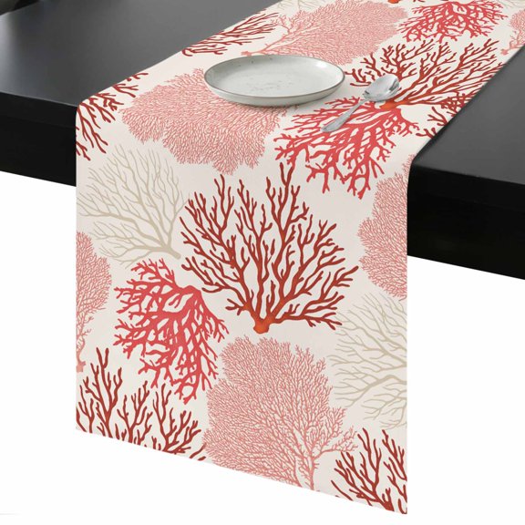 Coastal Ocean Coral Table Runner 13x60 Inch Red Pink Theme Pattern Table Runner Non-Slip Dresser Scarves for Holiday Decorations, Party, Dinner and Gatherings, 1 Pack