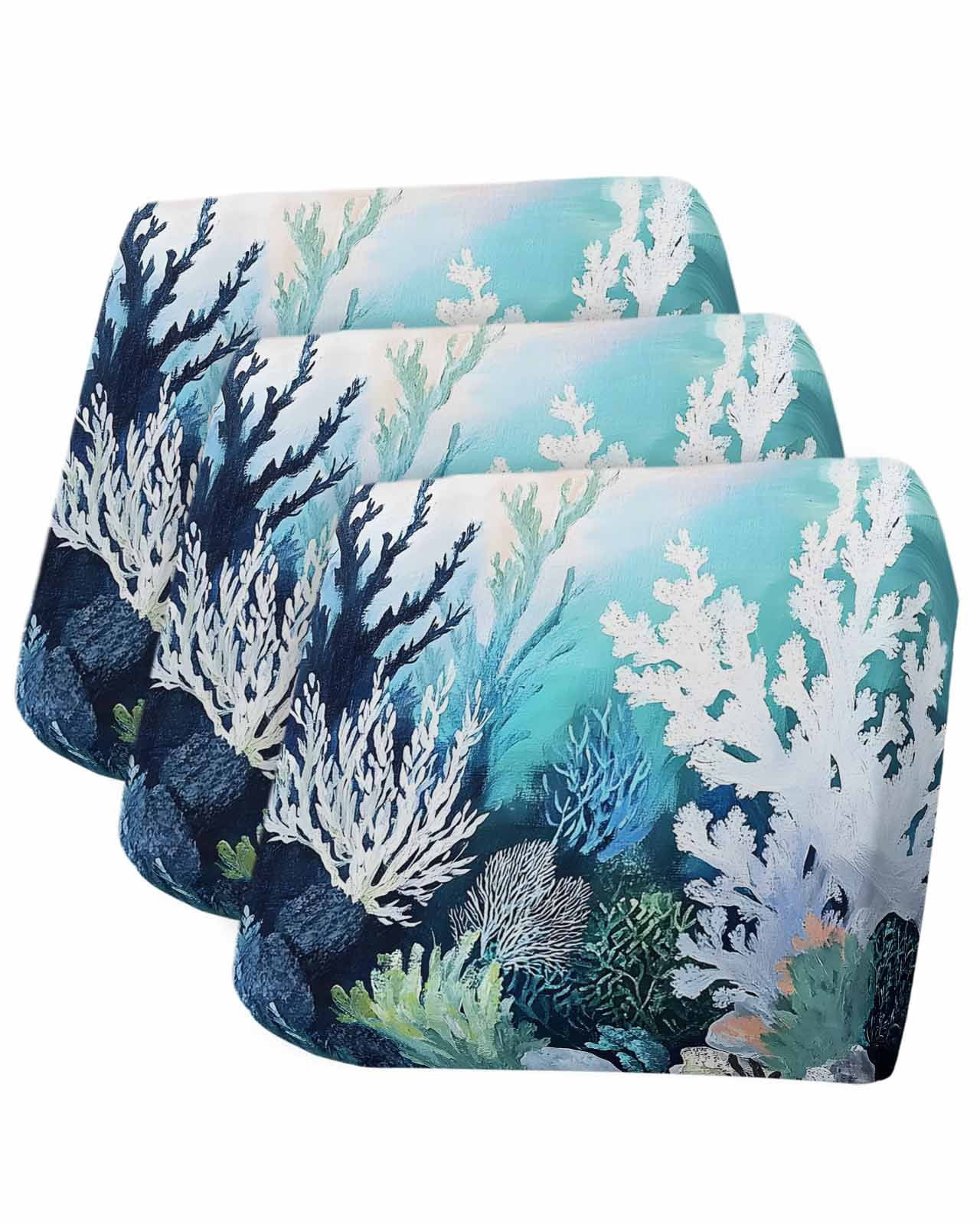Coastal Ocean Couch Cushion Covers Stretch, Washable Sofa Seat Covers Individual Seat Cushion Sofa Slipcovers Summer Vintage Colorful Coral Couch Cover Furniture Protector S-3PCS