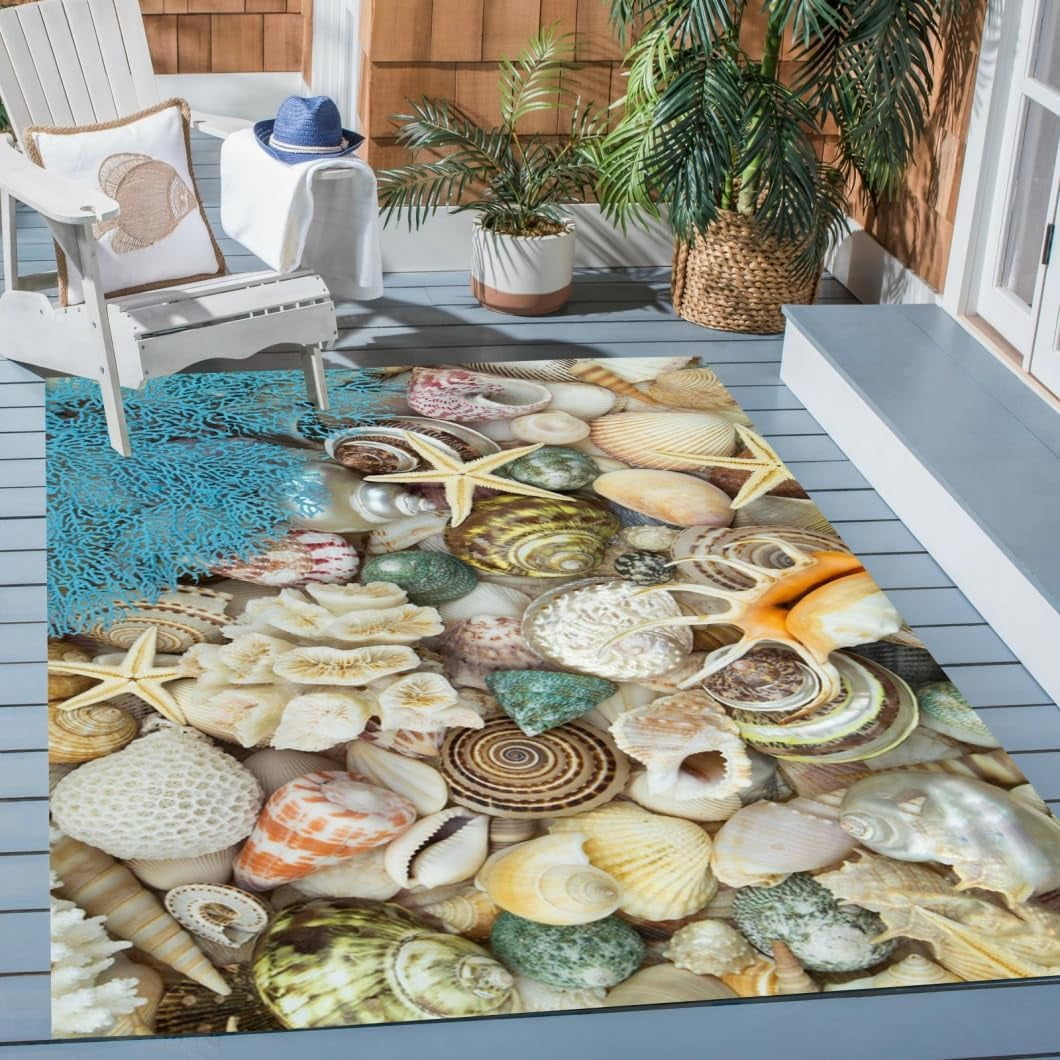 Coastal Ocean Decor Indoor Outdoor Area Rug 3' x 5' Funky Cute Starfish ...