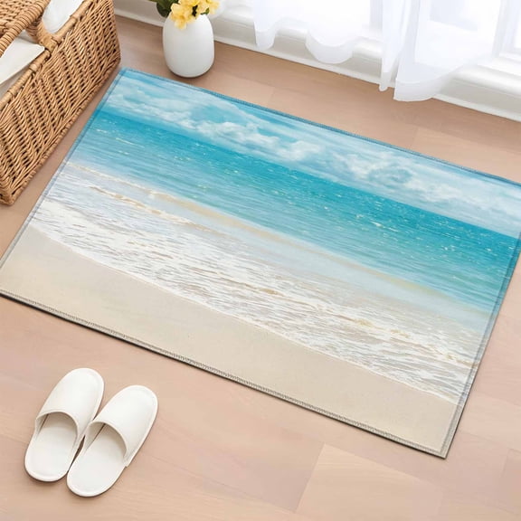 Coastal Ocean Entryway Rug 2'x3' Ocean Waves Beach Sea Shore Small Area Rug Non-Slip Front Door Mat Washable Floor Carpet for Indoor Entrance Kitchen Bathroom