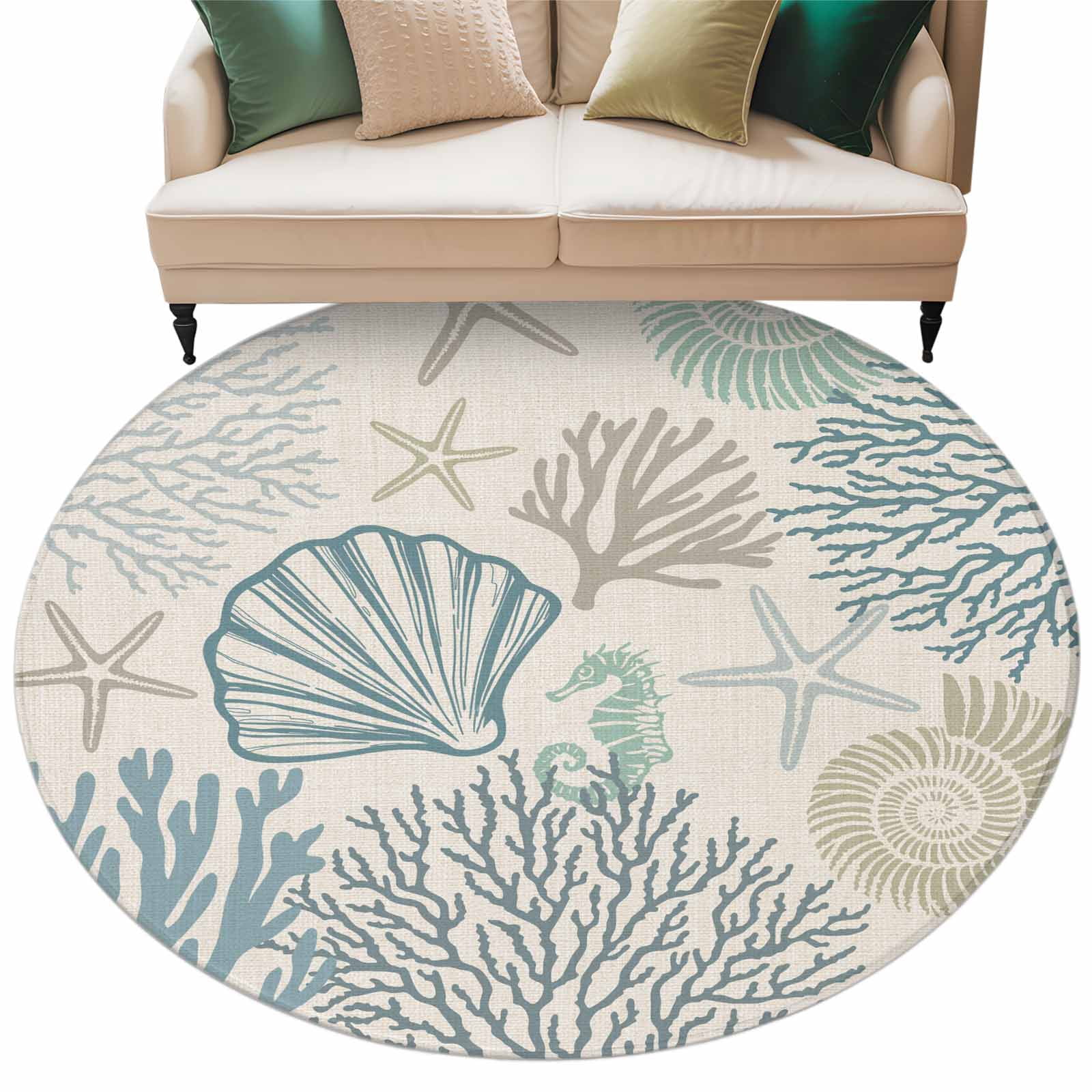 Shell Shaped Rug Extra Large Coastal Ocean Large Area Rugs for Bedroom Living Room, Soft Non Slip ...