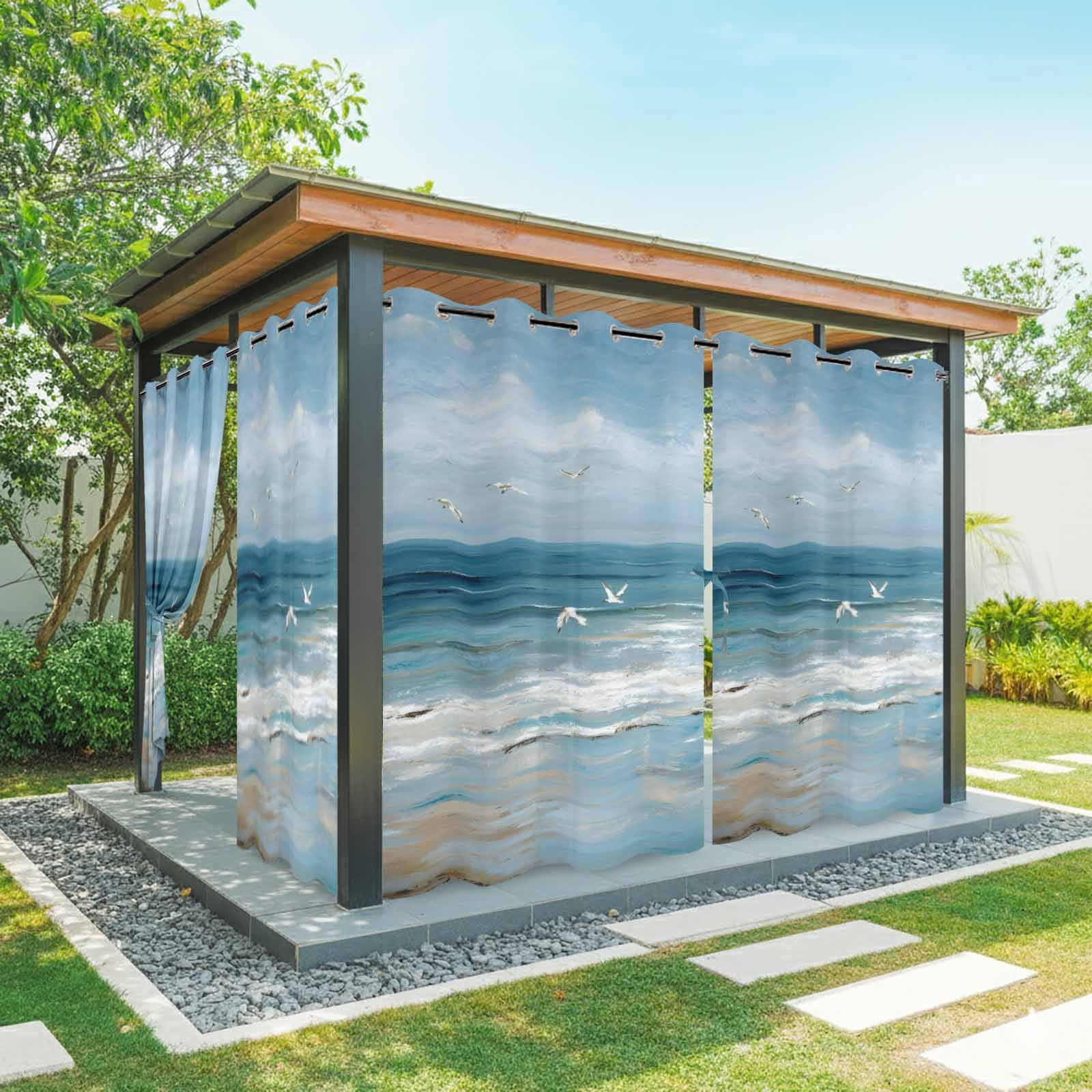 Coastal Ocean Outdoor Curtains 2 Panels Summer Beach Seagull Oil ...